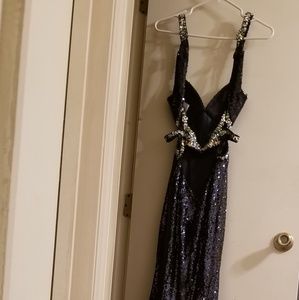 Faviana Navy Blue Floor Length Dress